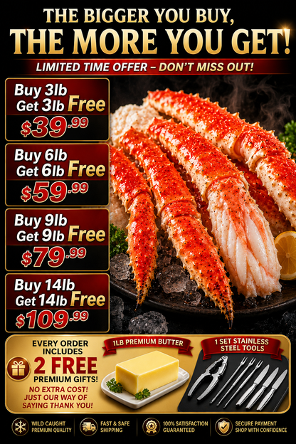 🔥 Alaskan King Crab Legs 🦀 Buy 1 Get 1 Free + Free Butter & Crab Tools